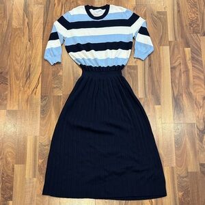 Chinti & Parker Blue and Cream long 100% cotton dress